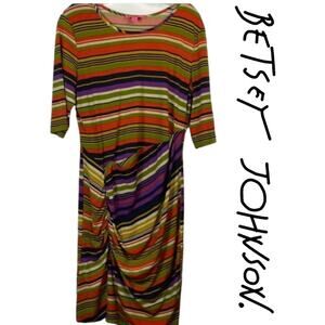 Betsey Johnson Womens Striped Ruched Dress Size 14